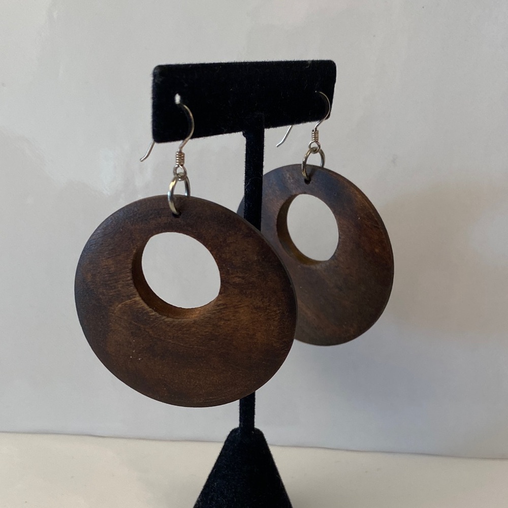 Bohemian Round Wooden Hoop Earrings Boho